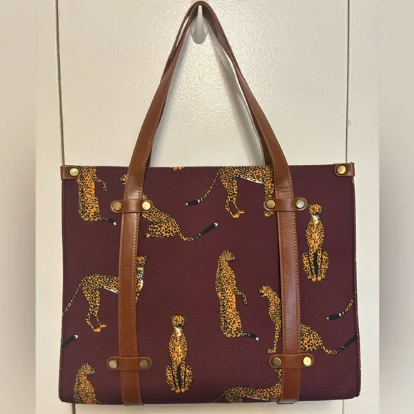 Modcloth Maroon Leopard Print Tote Bag - Picture 3 of 9